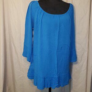 Gianni Bini Women's Gauzy Blue Ruffle Hem Blouse - S